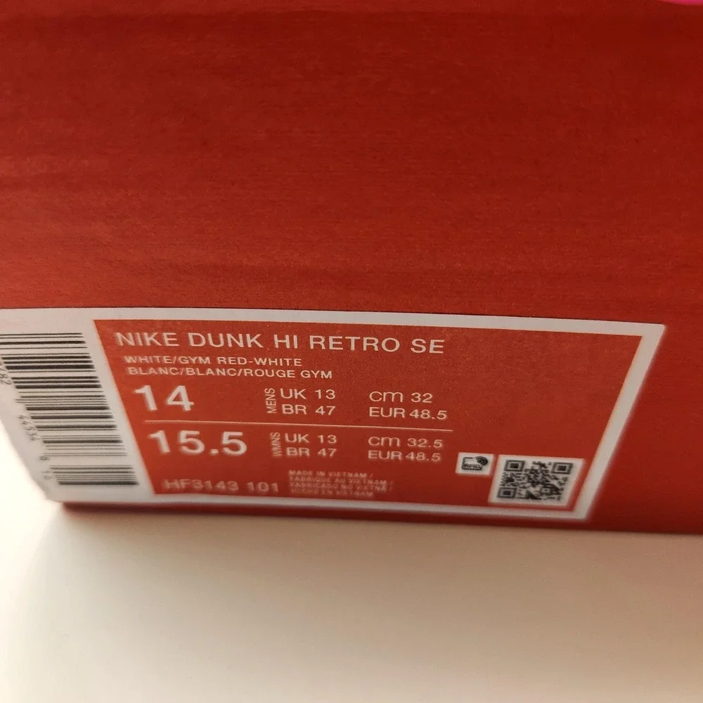 Nike Dunk Hi Retro SE Shoes Mens Size 14 White Red HF3743-101 High Top Sneakers